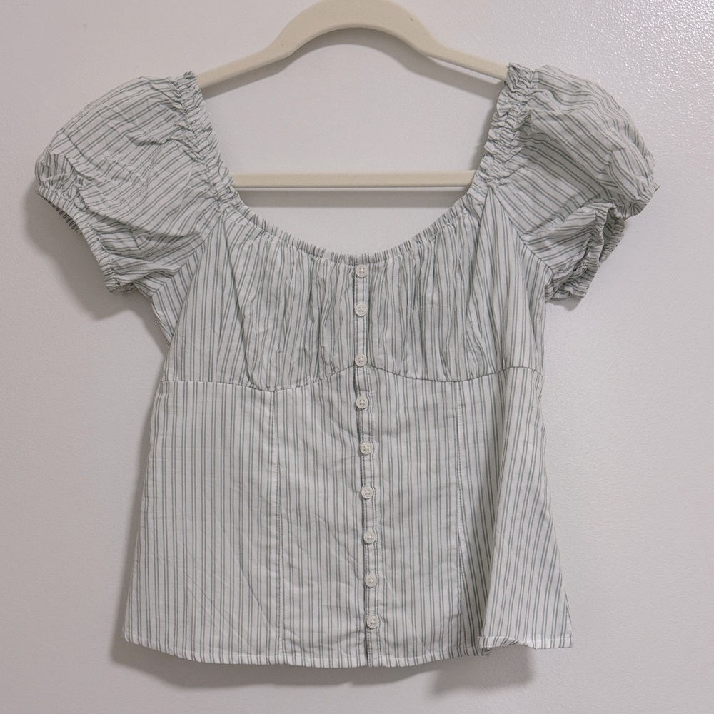 Babydoll Stripe Button Ruffle Top